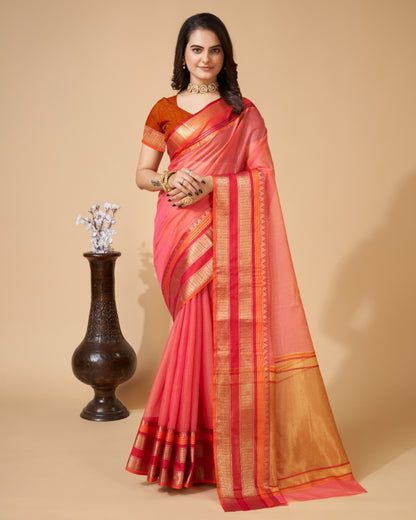 Gajari Color Kota Doriya Saree With Zari Weaving Work