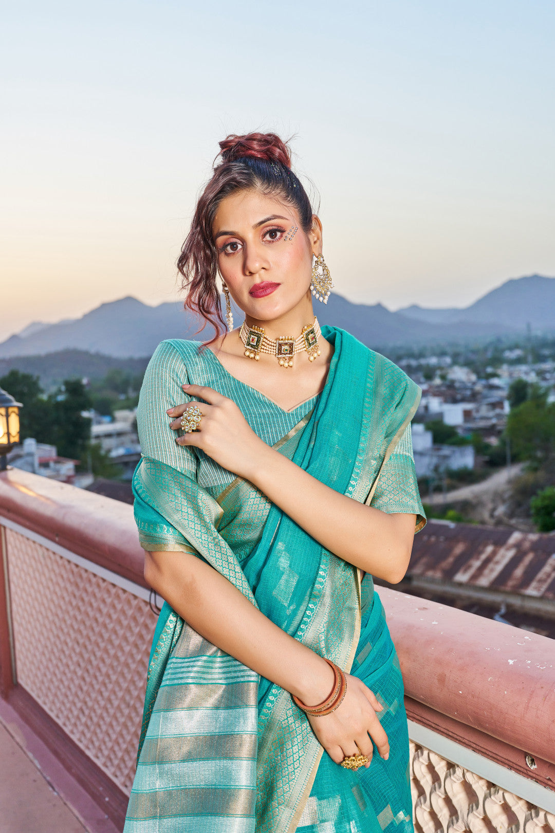 Rama Green Kota Doriya Saree With Zari Weaving Work | Party & Festive Wear – JaipurSaaj