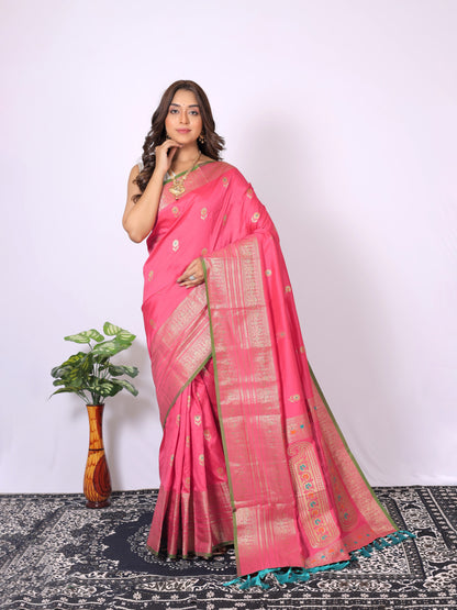Gajari Banarasi Silk Saree With Zari Weaving Work | Bridal Wedding Wear – JaipurSaaj