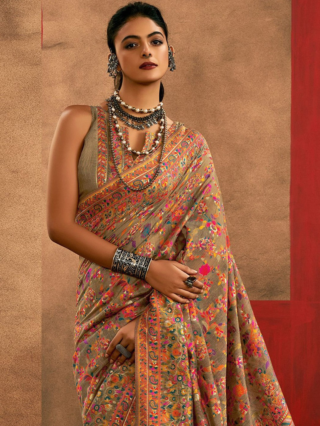 Gray Pashmina Silk Saree With Traditional Woven Design | Festive & Wedding Wear – JaipurSaaj