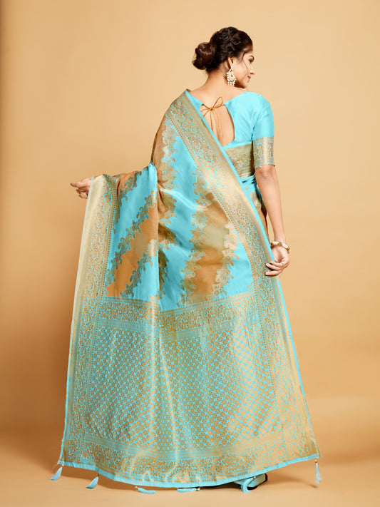 Sky Blue Soft Linen Silk Saree With Zari Weaving Work | Wedding & Festive Wear – JaipurSaaj