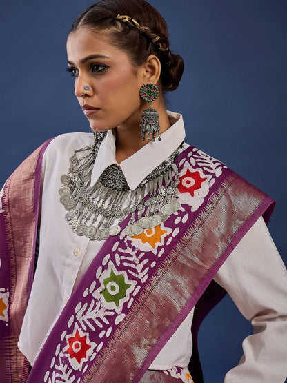 Magenta Soft Pure Cotton Silk Saree With Hand Batik Print Work | Casual & Ethnic Wear – JaipurSaaj