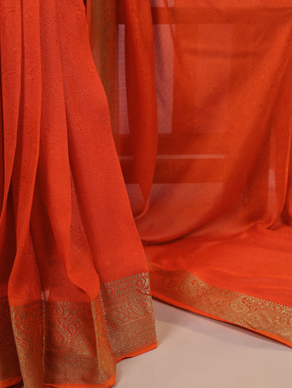 Red Moss Mello Silk Saree with Printed Work & Zari Weaving Border | Casual & Office Wear – JaipurSaaj