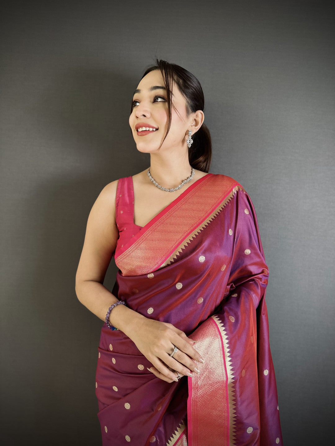 Magenta Paithani Lichi Silk Saree With Zari Weaving Work | Festive & Wedding Wear – JaipurSaaj