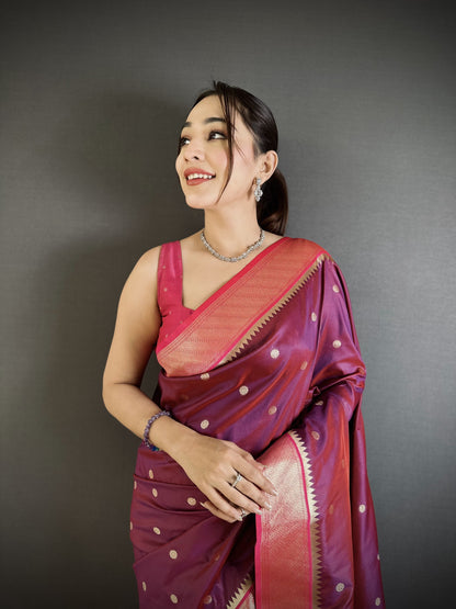 Magenta Paithani Lichi Silk Saree With Zari Weaving Work | Festive & Wedding Wear – JaipurSaaj