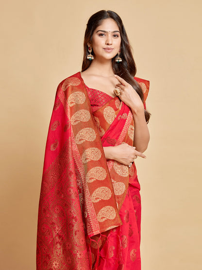 Pink Chanderi Cotton Saree With Woven Design | Traditional Festive Ethnic Wear – JaipurSaaj