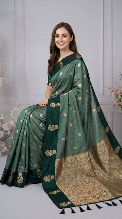 Rama Green Premium Banarasi Soft Silk Saree With Zari Weaving Work | Wedding & Festive Wear – JaipurSaaj
