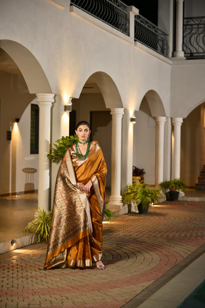 Mustard Yellow Khadi Raw Silk Saree With Beautiful Madhubani Printed Pallu | Party & Wedding Wear – JaipurSaaj
