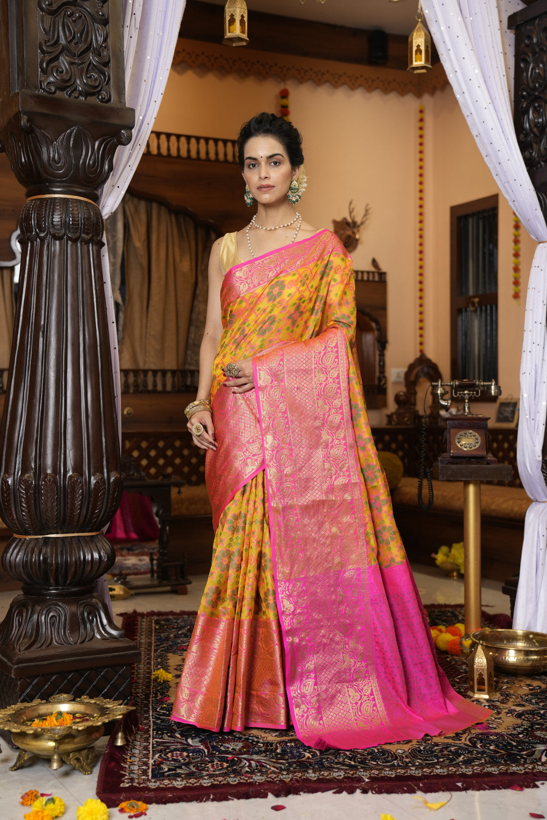 Yellow Soft Cotton Saree With Woven Design | Traditional Festive Ethnic Wear – JaipurSaaj