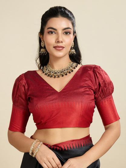 Black Color Khadi Raw Silk Saree With Zari Lining Pallu With Tample Border