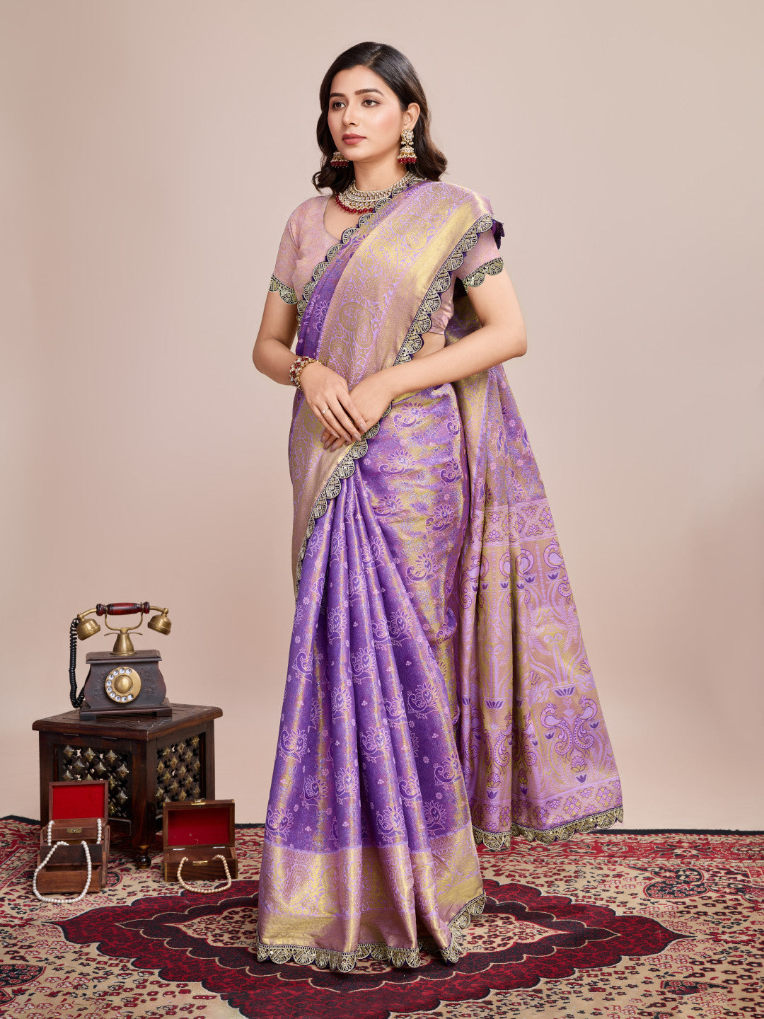 Purple Kanjivaram Silk Saree With Zari Weaving Work | Bridal Wedding Wear – JaipurSaaj
