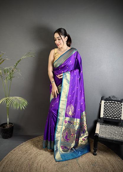 Purple Paithani Lichi Silk Saree With Zari Weaving Work | Festive & Wedding Wear – JaipurSaaj