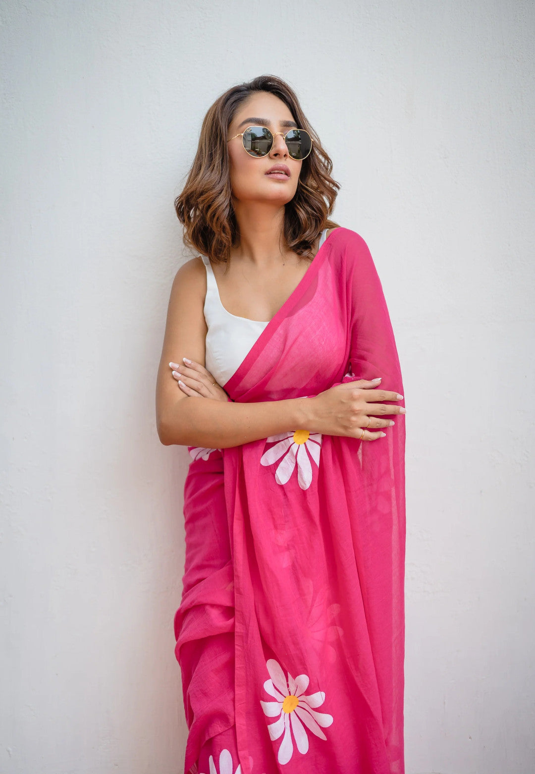 Pink Khadi Cotton Saree with Floral Printed Work | Summer Casual Ethnic Wear – JaipurSaaj