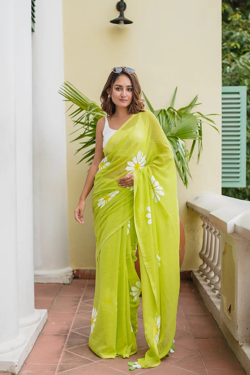 Parrot Green Khadi Cotton Saree with Floral Printed Work | Summer Casual Ethnic Wear – JaipurSaaj