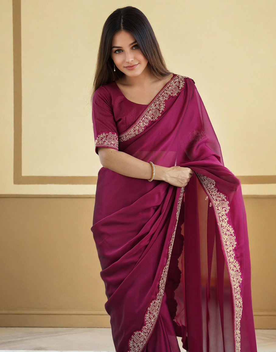 Magenta Fancy Rangoli Silk Saree Coding Work
