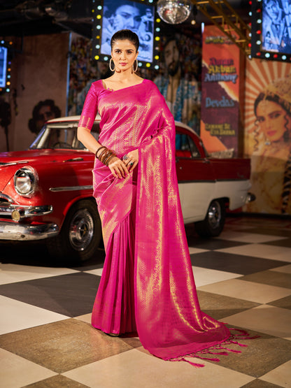 Pink Soft Silk Saree With Zari Weaving Work | Party & Wedding Wear – JaipurSaaj