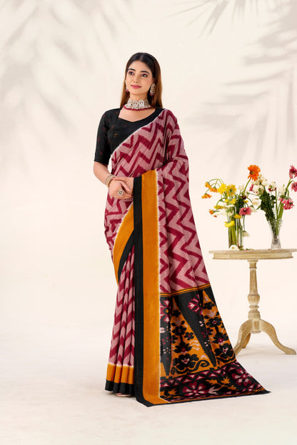 Multi Color Soft Tussar Silk Saree With Printed Work & Lace Border | Festive Ethnic Wear – JaipurSaaj