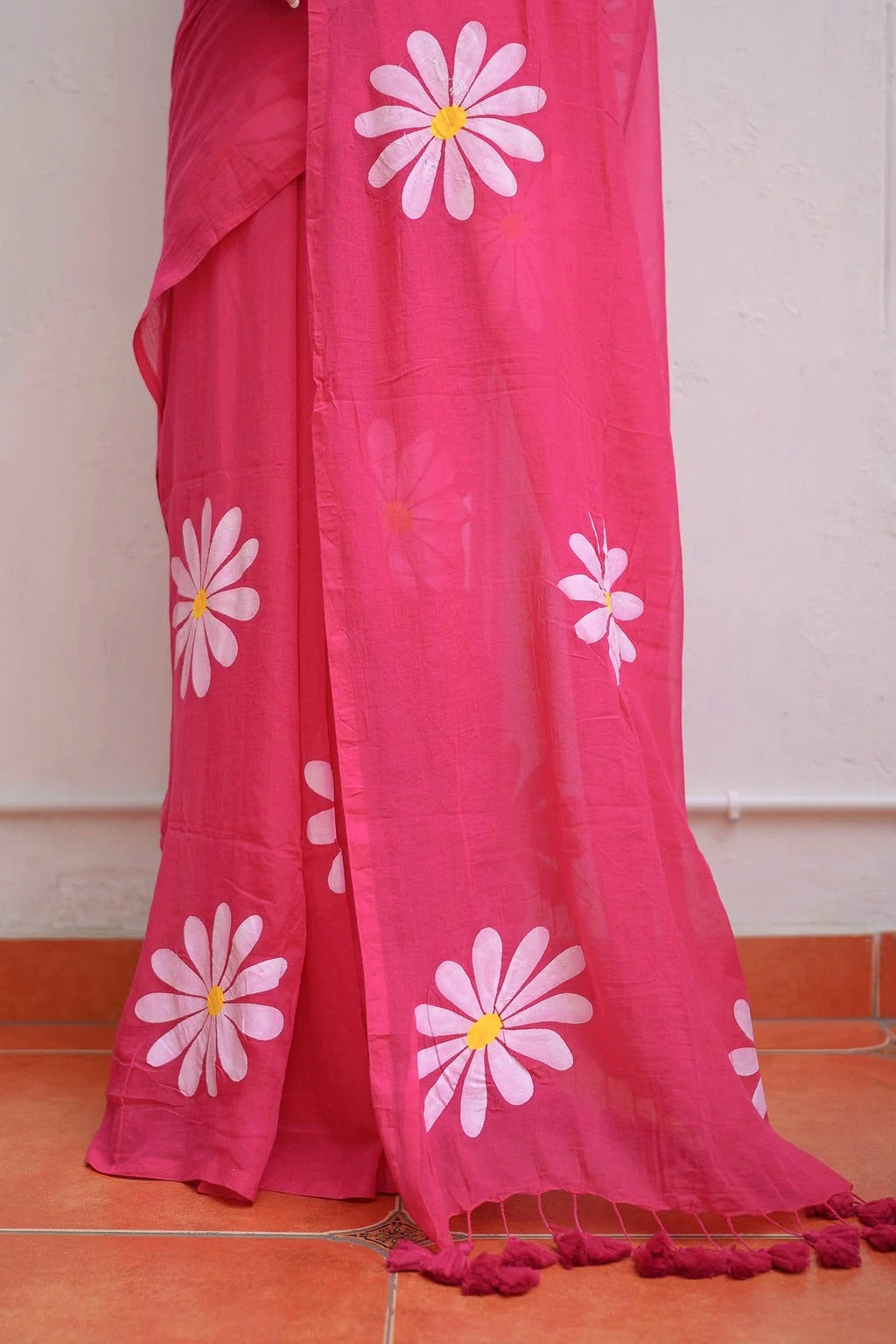Pink Khadi Cotton Saree with Floral Printed Work | Summer Casual Ethnic Wear – JaipurSaaj
