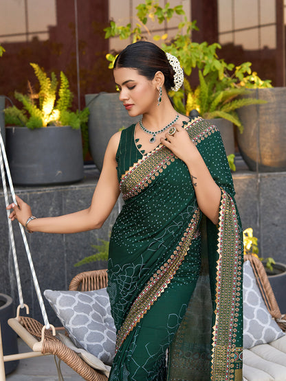 Green Soft Cotton Saree With Unique Table Printed & Lace Border | Stylish Wedding Wear Saree – JaipurSaaj