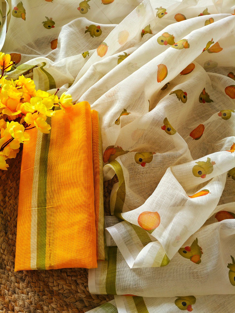 White Linen Cotton Saree with Digital Printed Work | Lightweight Daily & Office Wear – JaipurSaaj