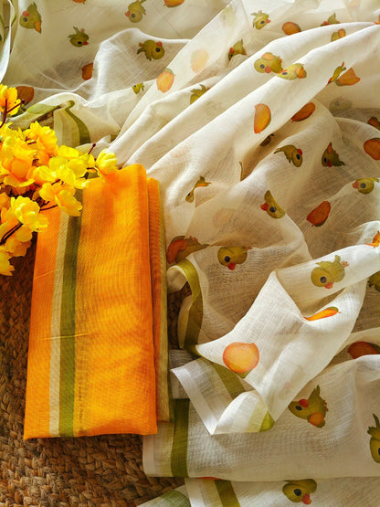 White Linen Cotton Saree with Digital Printed Work | Lightweight Daily & Office Wear – JaipurSaaj