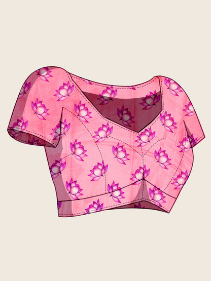 Baby Pink Soft Chinnon Silk Saree With Digital Printed Work