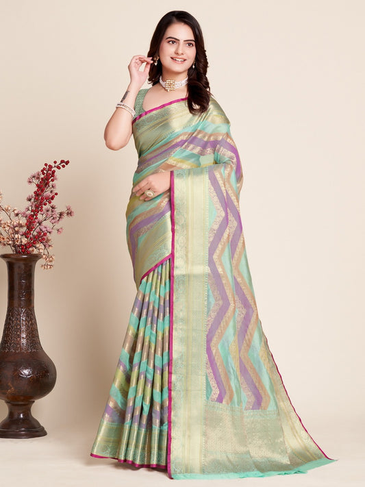 Multi Color Soft Organza Silk Saree With Zari Weaving Work | Festive Wedding & Party Wear – JaipurSaaj