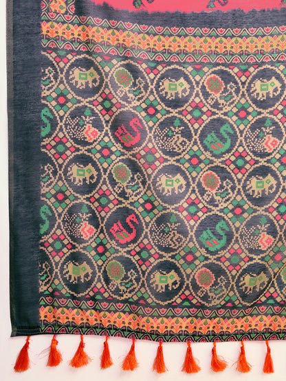 Pink Soft Linen Cotton Saree With Digital Printed Work