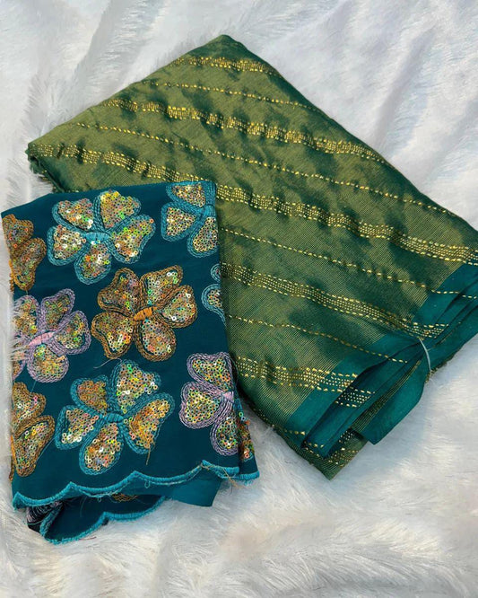 Firoji Brasso Silk Saree With Foil Work
