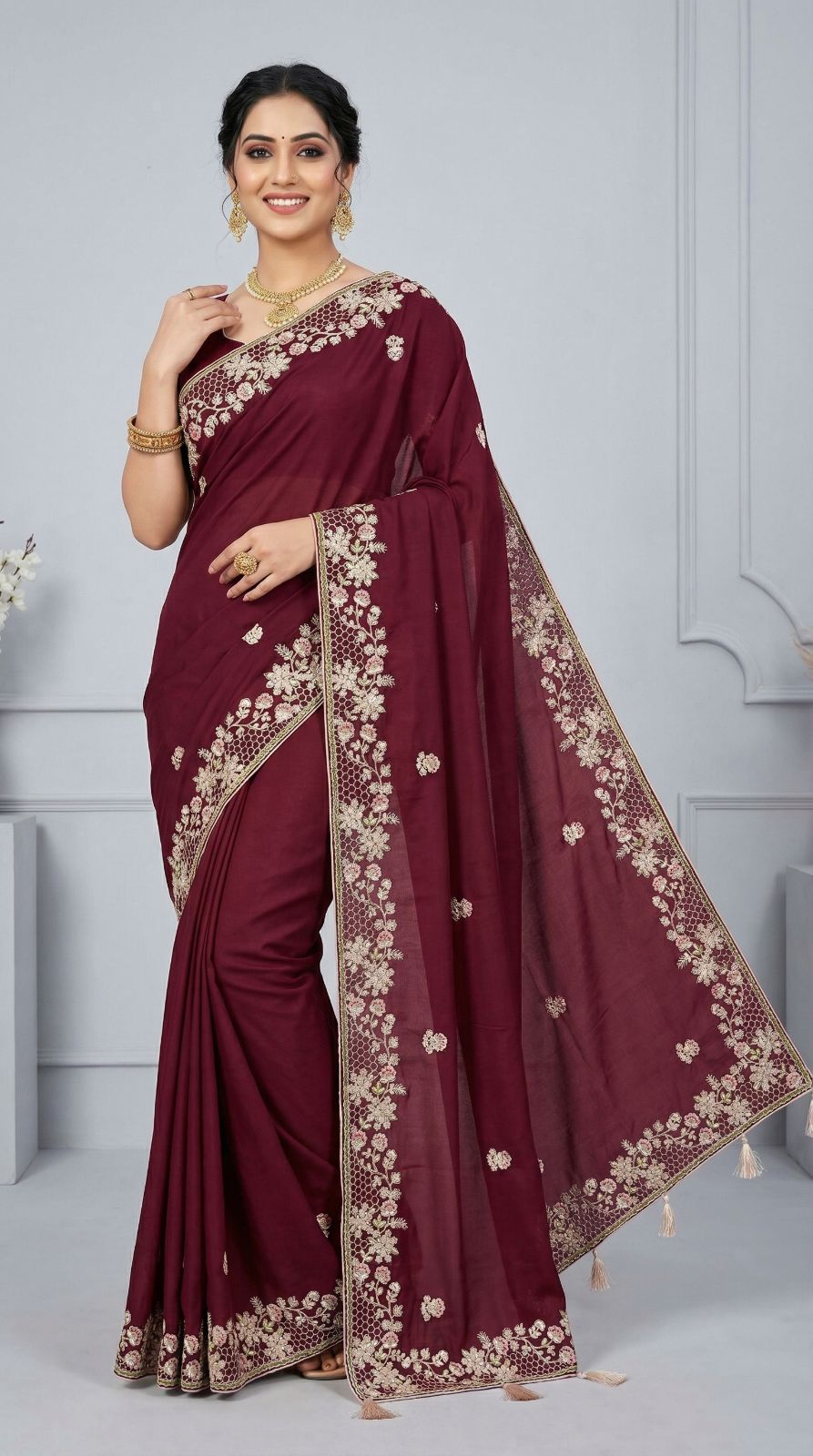 Magenta Dola Silk Saree With Sequence Embroidery Work | Festive & Wedding Wear – JaipurSaaj