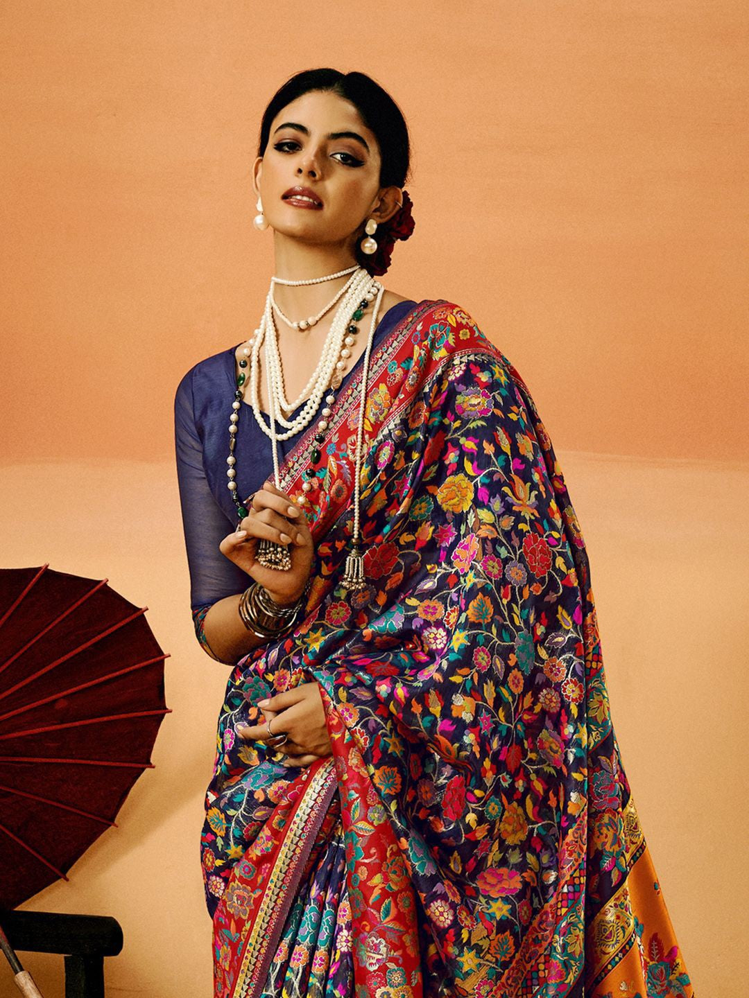 Blue Pashmina Silk Saree With Traditional Woven Design | Festive & Wedding Wear – JaipurSaaj