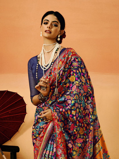 Blue Pashmina Silk Saree With Traditional Woven Design | Festive & Wedding Wear – JaipurSaaj