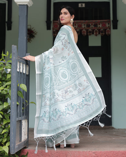 Multi Color Digital Printed Linen Cotton Saree | Summer Special Casual & Office Wear – JaipurSaaj