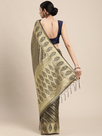 Gray Organza Silk Saree With Zari Weaving Work