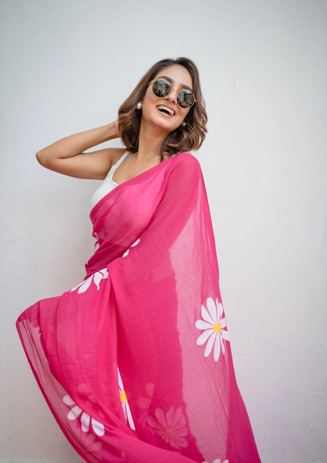 Pink Khadi Cotton Saree with Floral Printed Work | Summer Casual Ethnic Wear – JaipurSaaj