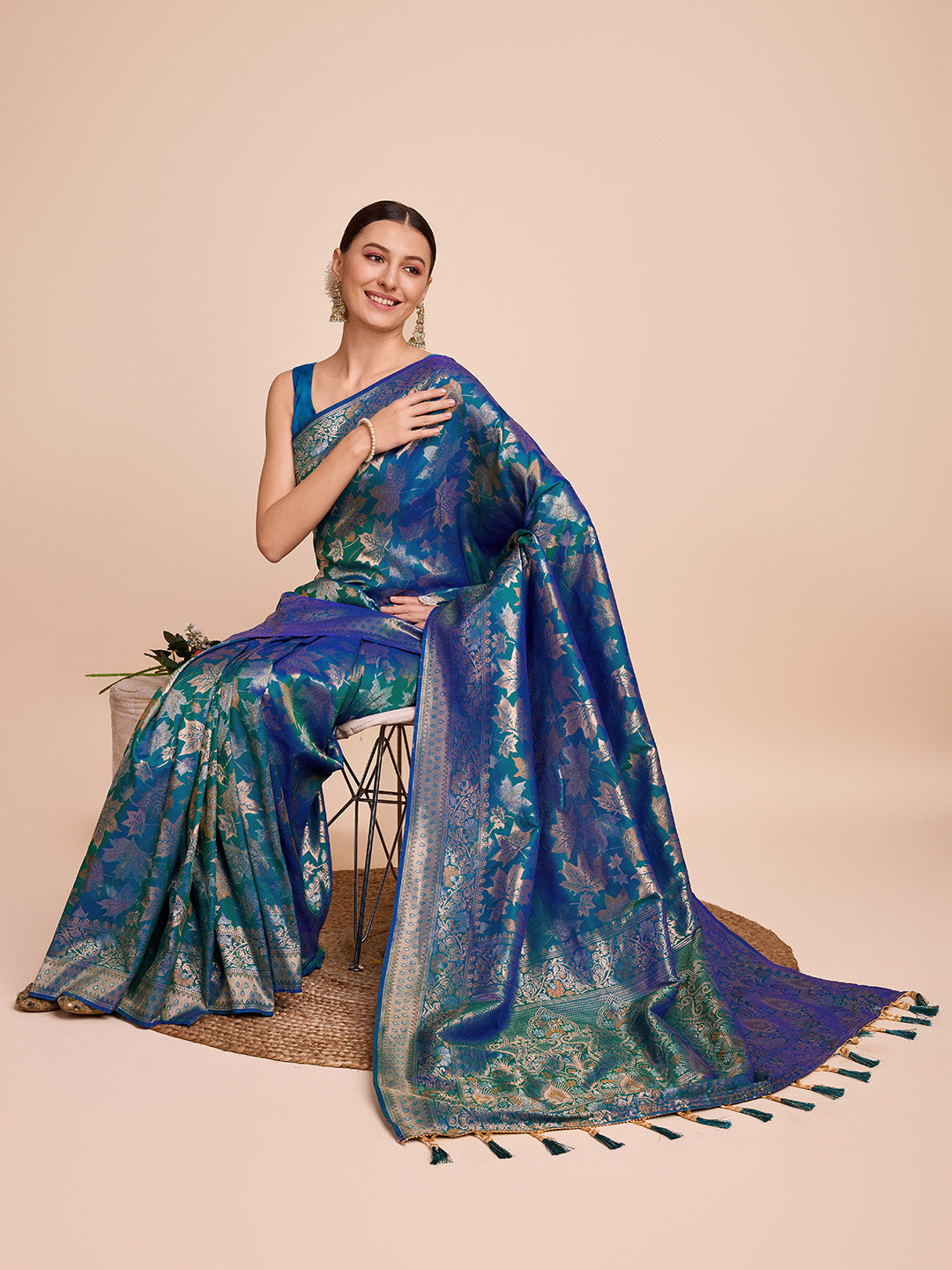 Golden & Copper Zari Weaving With Firoji Soft Silk Banarasi Saree | Party & Wedding Wear - JaipurSaaj