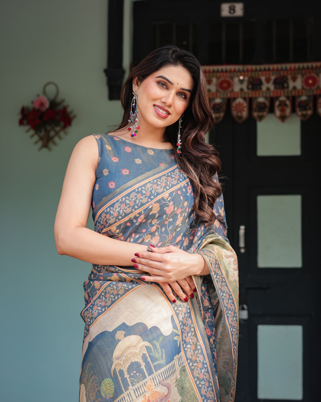 Blue Soft Linen Cotton Saree with Kalamkari Printed Work | Summer Casual & Ethnic Wear – JaipurSaaj